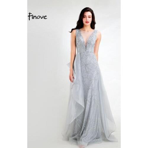 Finove 2020 New Elegant Prom Dresses Long Formal Beading Illusion Evening Party Gowns Plus Size Robe De Soiree