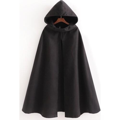 Winter Women Cape Coats Hooded Casual Sleeveless Black Cloak Female Outwear Imitation Woolen Turtleneck Poncho Femme Jacket W075