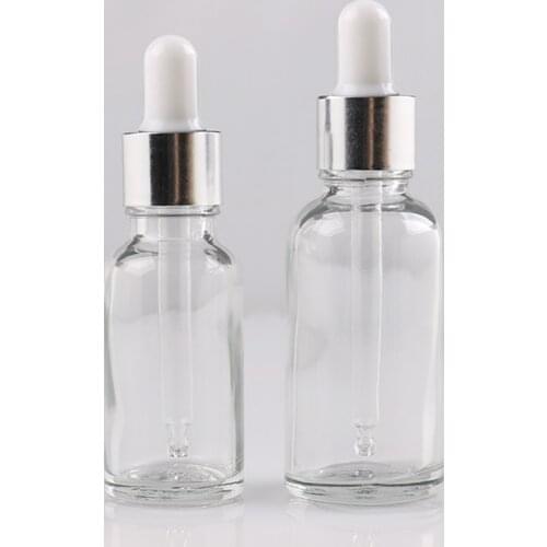 10pcs/lot 5ml to 100ml lab clear round glass Refined oil bottle with glass droppers silver circle for school experiment