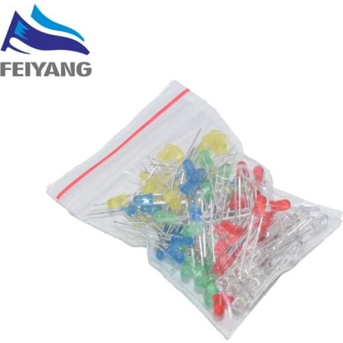 5Colors x20pcs =100pcs F3 Ultra Bright 3MM Round Diffused Green/Yellow/Blue/White/Red LED Light Lamp Emitting Diode Dides Kit