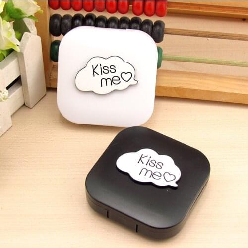 5pcs New convenient to carry Letters love pattern contact lenses box black and white cute Lenses box with mirror companion box