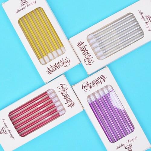 6pcs/set Chrome Metal Color Birthday Candles DIY Cake Decorations Metallic Gold Silver Round Candle Home Baking Birthday Decor