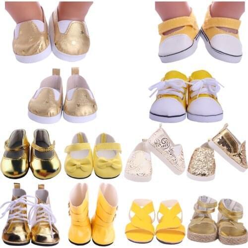 Doll Shoes Accessories yellow Series Fit 18 Inch American And 43 Cm New Born Baby Generation Birthday Girls Russia DIY Toy Gift