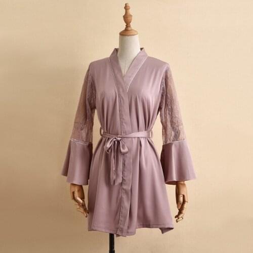 Satin Lady Bathrobe Kimono Wedding Robe Gown Lace Hollow Out Nightwear Spaghetti Strap Sleep Dress With Appliques Sleepwear