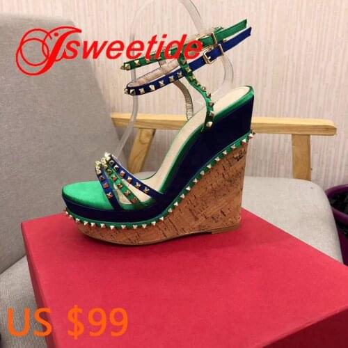 Designer sandals genuine leather Rivets gladiator sandals High Quality women summer silk Wedge luxury brand sandals shoes