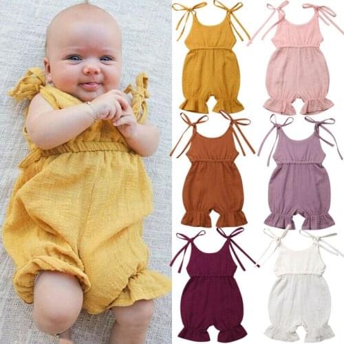 0-4Years Cute Newborn Kids Baby Girl Summer Solid Cotton Jumpsuit Outfit Sunsuit 6 Colors