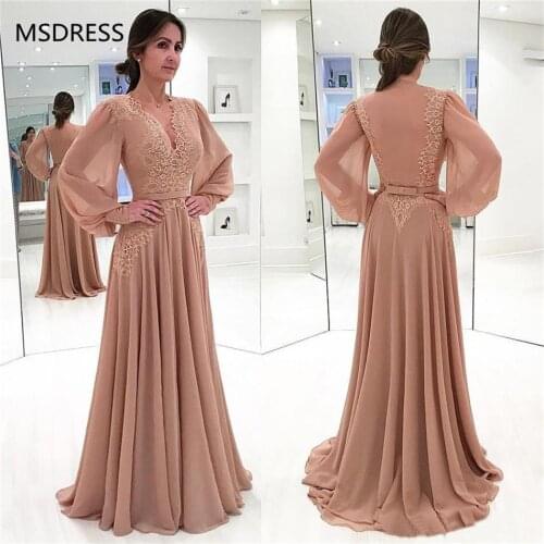 Abendkleider Elegant Muslim Formal Dress 2019 A-line Long Sleeve Chiffon Lace Sash Islamic Dubai Saudi Arabic Long Evening Gown