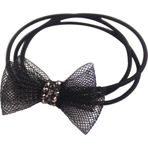 Elegant Black Net Yarn Bow Elastic Hair Bands Crystal Rhinestone Jewelry Women Hairband Korean Headpiece Girls Hair Accessories