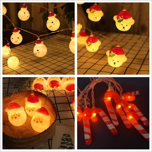 Christmas Tree Decor 10Led Santa Bear String Lights Xmas Ornaments Merry Christmas Decorations for Home New Year Navidad Gifts