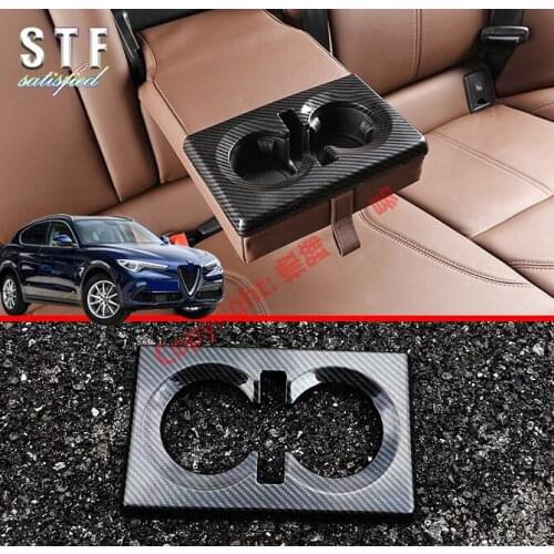 Carbon Fiber Style Interior Rear Cup Drink Holder Cover Trim Bezel Frame Molding Garnish For Alfa Romeo Stelvio 2017 2018 2019