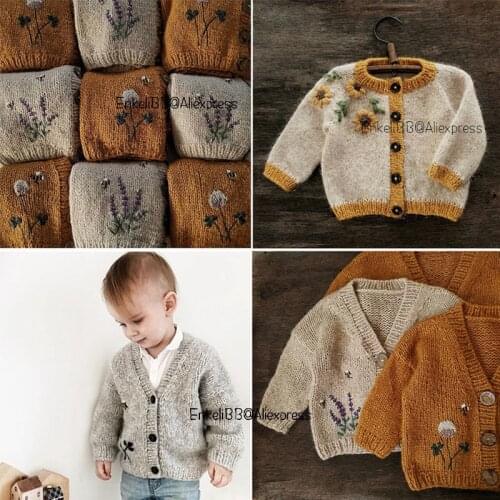 EnkeliBB Hand Knit Daisy Cardigans For Boy and Girl Spring Winter Clothes Toddler Fashion Wool Coats Vintage Style Kids Tops