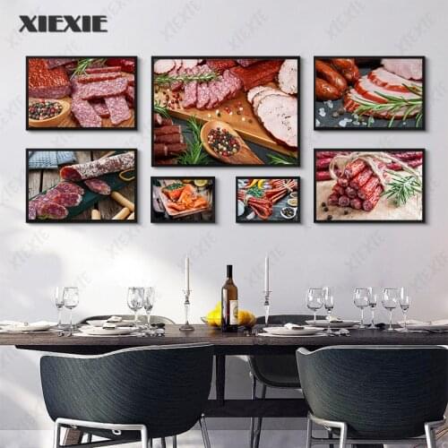 Sausage Salmon Delicious Food Canvas Painting Art Dining Room Picture Wall Art Decor Steak BBQ Restaurant Posters Prints