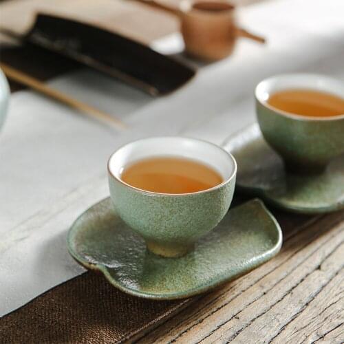 Japanese Style Flower Shape Design Ceramic Teacup Tray Non-slip Cup Tray For Home Office Teaparty Coffee Shop Tea Accessories