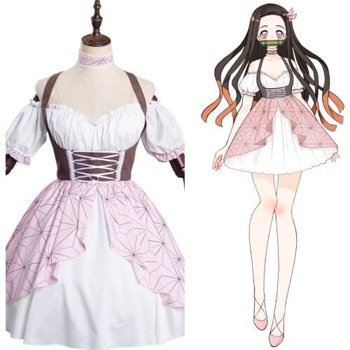 Anime Demon Slayer Kamado Nezuko Cosplay Costume Lolita Dress Outfits Halloween Carnival Suit