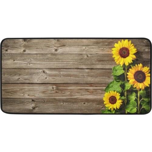 Kitchen Mat Autumn Sunflowers On Wooden Board Anti-Fatigue Comfort Floor Mat Non Slip Soft Doormat Bath Mats Runner Carpet