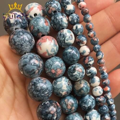 Blue Black Colorful Rain Jaspers Round Beads Natural Loose Stone Beads For DIY Jewelry Making 4 6 8 10 12mm Bracelet Accessories