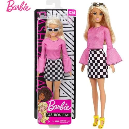 Genunie Barbie Doll Fashionista The Pink Sunglasses Lady Blond Hair Playset Toys for Girls Holiday Gifts FXL44