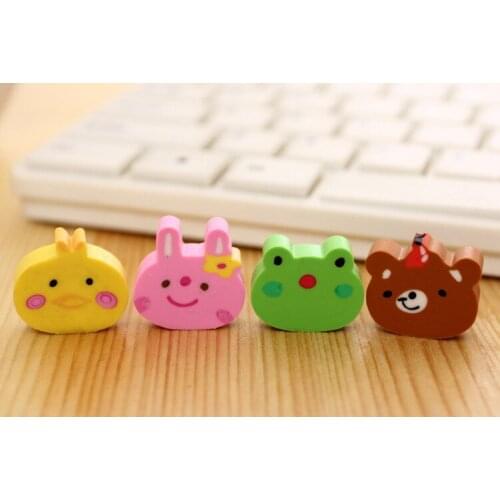 4 Pieces Creative Kawaii Stationery Pencil Eraser Cute Cartoon Animal Rubber Eraser Student Kids Gifts School Office Supplies