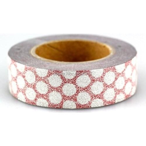 1PCS 15mm*10m White Dots on Red Glitter Tape Decorative Washi Tape Paper Scrapbooking Adhesive Tapes for Photo Album Stationery
