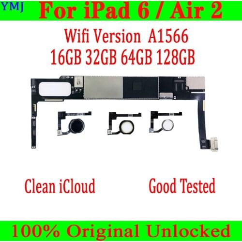 For iPad 6 Air 2 Motherboard A1566 WIFI Version with Clean iCloud,100% Original unlocked for Ipad 6 Logic board with no touch id