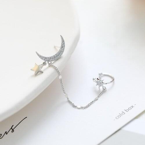 Trendy Cz Crystal Moon Star Ear Cuff Earrings For Women Fashion Jewelry Wedding Party