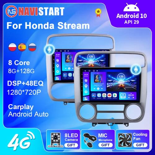 6+128G Android 10 Multimedia Video Player For Honda Stream 2001-2004 Navigation GPS Car BT 4G WIFI 2 Din Car Radio MT/AT No DVD