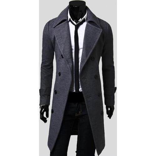 Wholesale Fashion Men Solid Color Long Sleeve Lapel Button Slim Fits Overcoat Coat Outwear