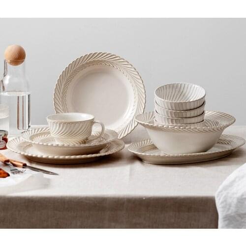 Nordic Style Ceramic Tableware Set Household Dish Pattern Rice Ramen Bowl Salad Breakfast Tray Cup White Cute Plates Dishware