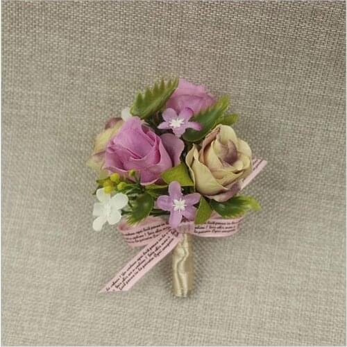 5Pcs/Lot DIY New Purple Rose Corsage&Wrist Flowers Groomsman Article Flowers Wedding Party Decorative Corsage and Wrist Flowers