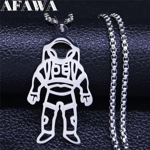 2021 Astronaut Stainless Steel Statement Necklace Silver Color Pendant Necklace Jewelry collar acero inoxidable N4244S01