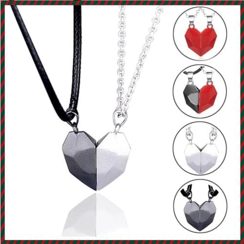 2PCS/SET Couple Necklaces Attarction Between Lovers Heart Magnetic Pendant Necklace For Women Valentines Day Anniversary Gift