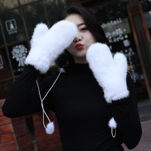 Mink Gloves Winter Korean Version Of Fur Woven Elastic Full Finger Gloves Keep Warm Lovely Ladys Encrypted Mittens