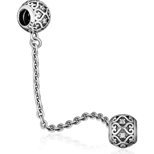 Fits for Pandora Charms Bracelets Enchanted Heart Safety Chain Beads 100% 925 Sterling Silver Jewelry Free Shipping