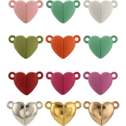 Strong Magnetic Connected Clasps Beads Love Heart Shape Charms End Caps for DIY Couple Leather Bracelet Necklace Jewelry Making