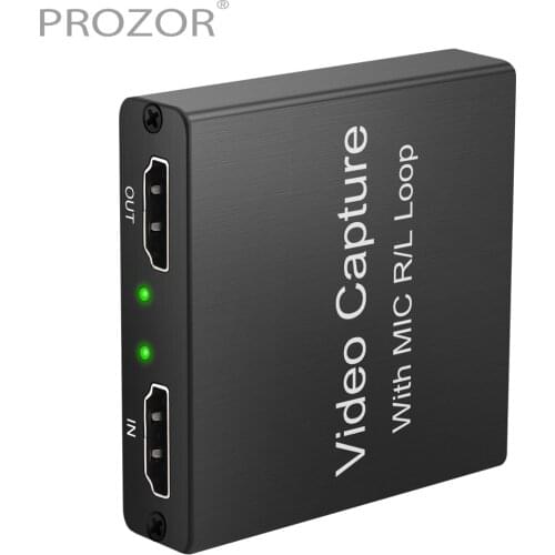 PROZOR USB2.0 Video Capture Card with MIC R/L HDMI-Compatible Loop-out 4K HDMI-Compatible Game Capture for Live Broadcasting