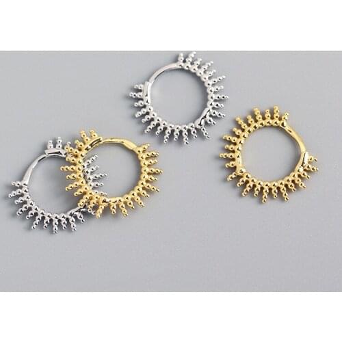 Real 925 Sterling Silver Round Stacked Bead Huggies Hoop Earrings For Fashion Women Party Hiphop Fine Jewelry Accessories