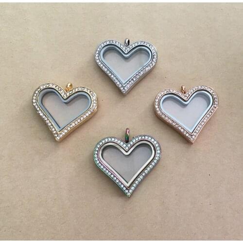 Romantic Heart Love Floating Glass Living Memory Locket Stainless Steel Magnetic Closure Locket Pendant DIY