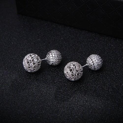 Luxury Full Micro Cubic Zirconia Pave Double Sided Hollow Balls Jacket Earrings Trendy Costume Jewelry E5817