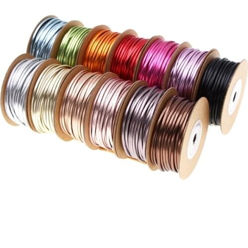 2mm *15m Pu Faux Leather Cord Flat Muti Color Shine Rope for Bracelet Jewelry Beading String Ribbon DIY Decoration Craft
