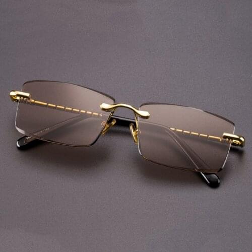 Vintage Polarized Sunglasses Men Women 2020 Luxury Retro Rimless Sun Glasses Natural Crystal Stone Lens Sunglass UV400 Oculos