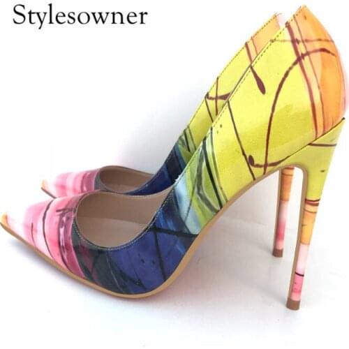 Stylesowner Euramerican New Style 2018 Yellow High Heels Thin Heels Pointed Toe Large Size Woman Pumps Nigh Club Sexy Shoes