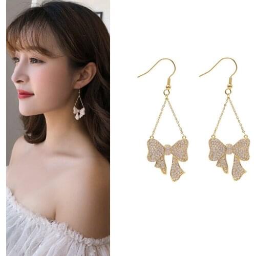 SWOUR New Fashion Jewelry S925 Silver Needle Zirconia Long Tassel Chain Bowknot Design Dangle Earrings Bijoux Femme S482