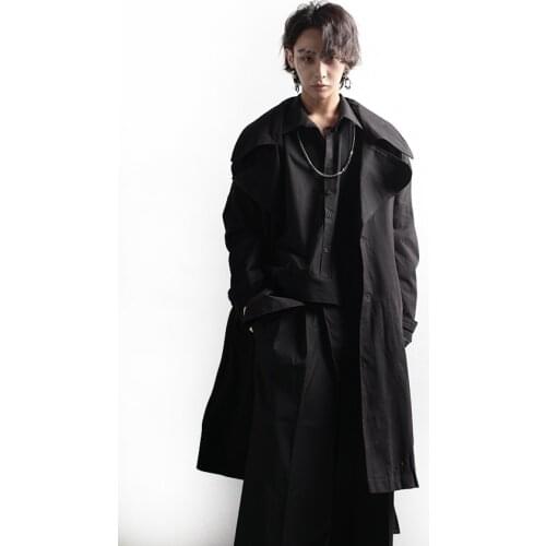 Dark black mens windbreaker coat casual fashion loose long style windbreaker extra loose big top coat