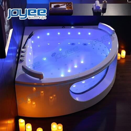JOYEE corner whirlpool massage bathtub 2 person indoor whirlpool hot tub massage spa tub with LED light Bluetooth couple bath