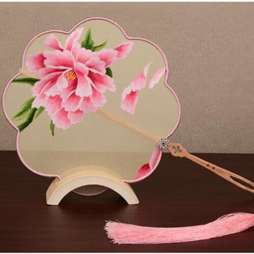 Hand Double-side Embroidery Chinese Fan Natural Mulberry Silk Hand Fan Bamboo Handle Home Decoration Fan Women Gift