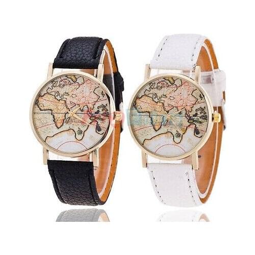 Vintage world map leather Watch quartz men women Wrist Watch v 99 S0231 sent from Italy