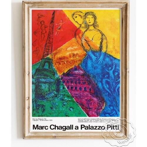 Marc Chagall Exhibition Museum Vintage Poster, A Palazzo Pitti Canvas Painting, Abstract French Scenery Wall Stickers Home Decor