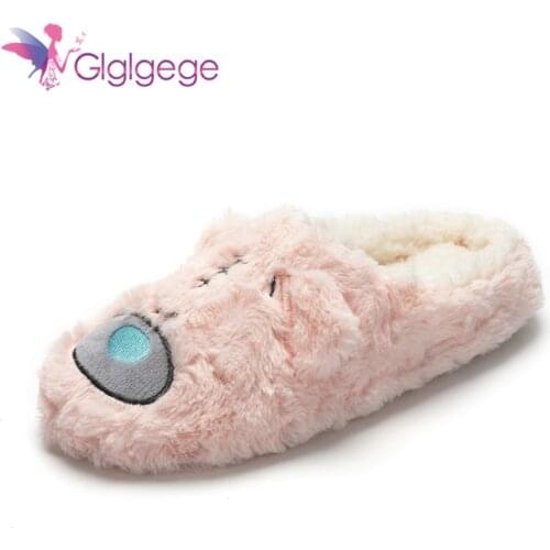 Glglgeg Women Indoor Slippers Cartoon Style Soft Plush Lovers Home Cotton Slides Winter Shoes Woman Men House Floor Warm Slipper