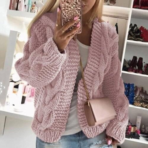 Womens Winter Sweater Coat Thick Thread Wist Knit Cardigan Sweater Feminine Multicolor Korean Version Sweater Oversize