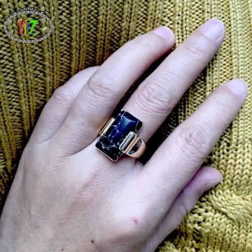 F.J4Z New 2019 Nature Stone Finger Rings for Women Simple Rectengle Stone Rings Ladies Jewelry Gifts Dropship